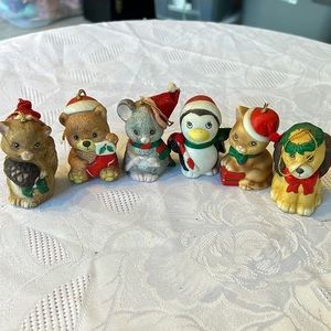 Vintage Holiday Friends / Christmas porcelain animal Bells x 6